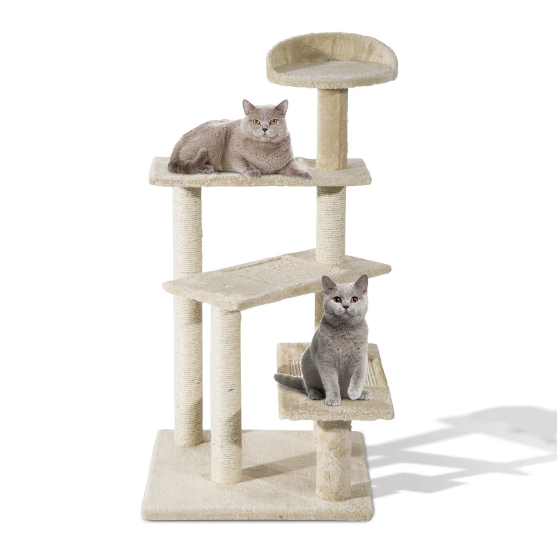 PawHut 39” Scratching Cat Tree Scratcher Revolving Steps Climbing Tower Post Pets Furniture Beige