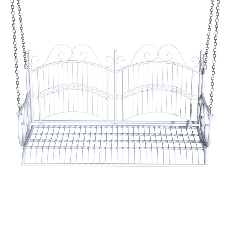 Outsunny Solid Metal 2 Seat Swing Chair Hanging Hammock Outdoor Garden White