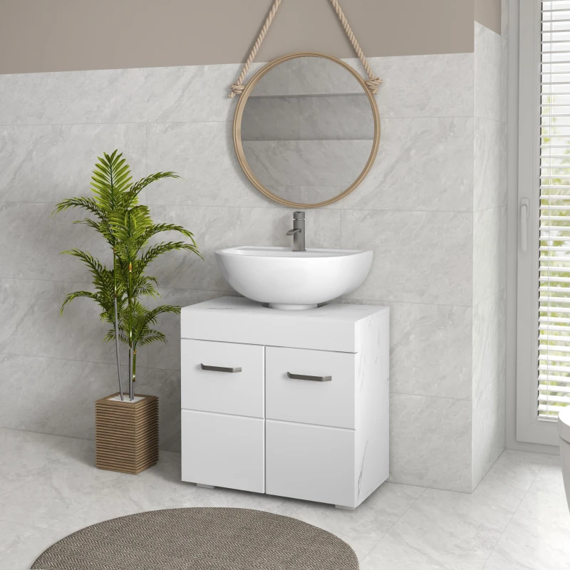 kleankin Bathroom Vanity Under Sink Cabinet, Pedestal Cabinet Storage with Double Doors and Adjustable Shelf, White Marbling