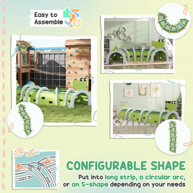 Qaba Crocodile Design Kids Play Tunnel for Kids to Crawl Through, 113" Long