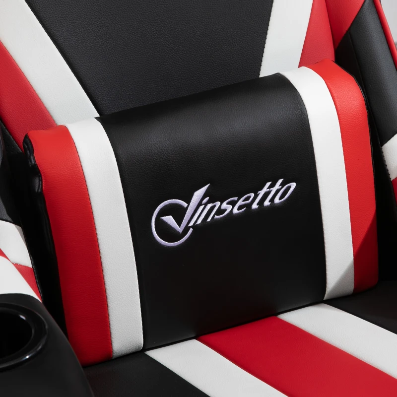 Vinsetto Racing Style Video Gaming Recliner Chair Padded Office Seat with Reclining Backrest and Footrest, Headrest, Lumbar Support, Round Metal Base, Cup Holder for Black and Red