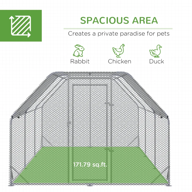 PawHut Large Chicken Coop Metal Chicken Run with Waterproof and Anti-UV Cover, Flat Shaped Walk in Fence Cage Hen House for Outdoor and Yard Farm Use, 1" Tube Diameter, 9.2' x 18.7' x 6.4'