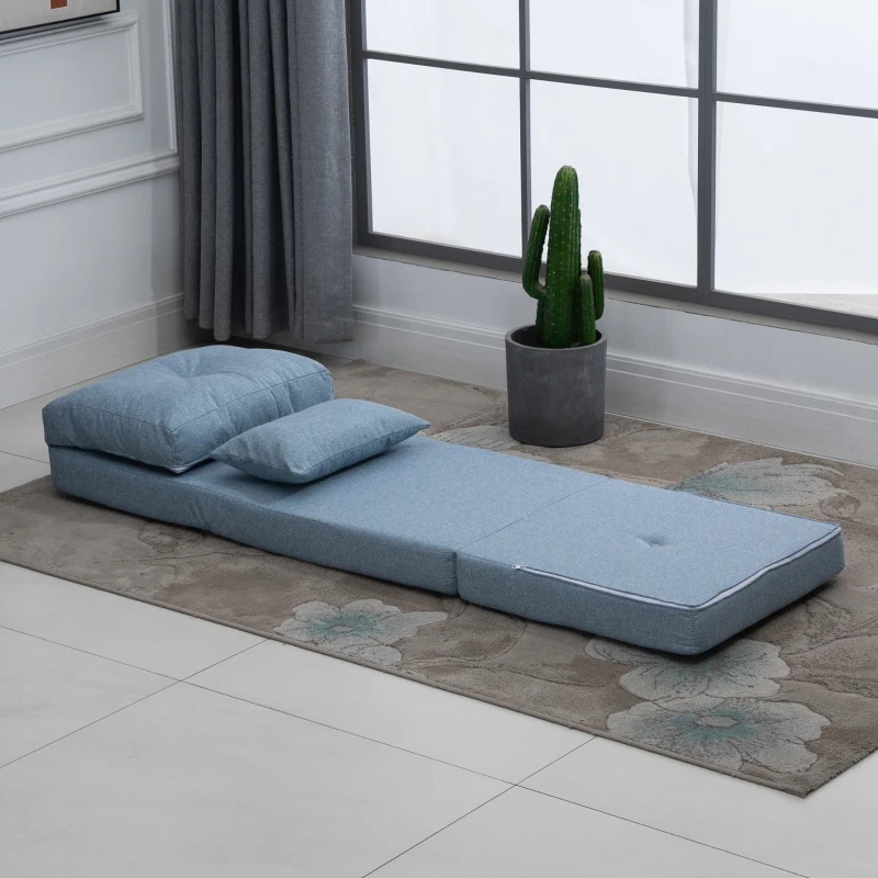 HOMCOM Convertible Flip Chair, Floor Lazy Sofa, Folding Upholstered Couch Bed with Adjustable Backrest, Metal Frame and Pillows for Living Room Bedroom, Blue