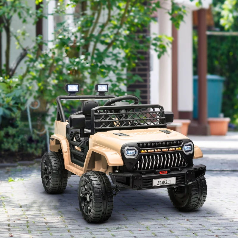 Qaba 12V Battery Powered Ride On Truck, Kids Electric Car with Spring Suspension, Remote, Horn, USB Music, Khaki