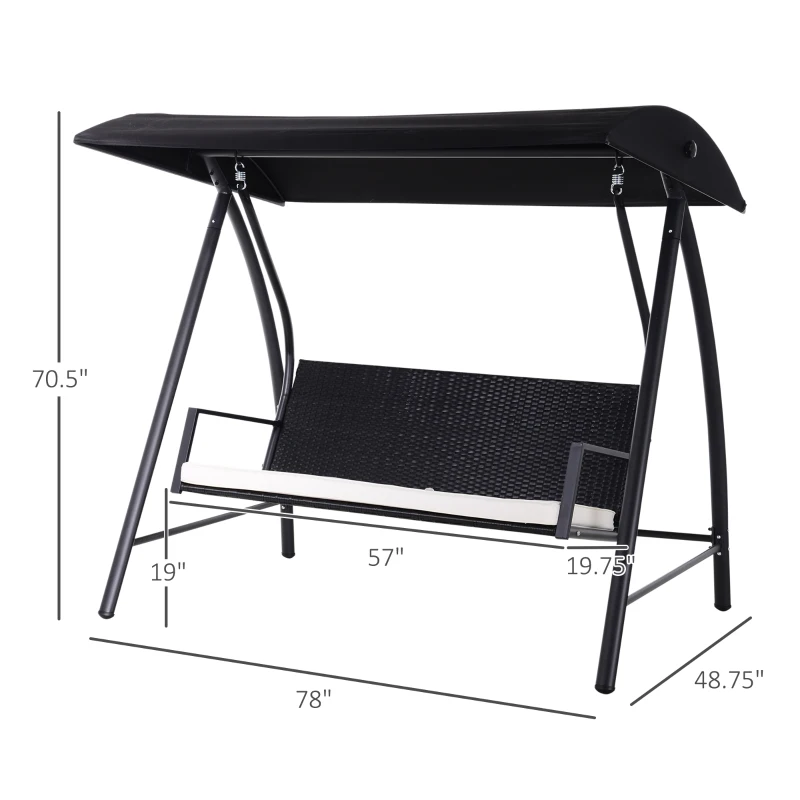Outsunny 3 Person Wicker Porch Swing Chair Outdoor Rattan Patio Sling Hammock w/ Canopy