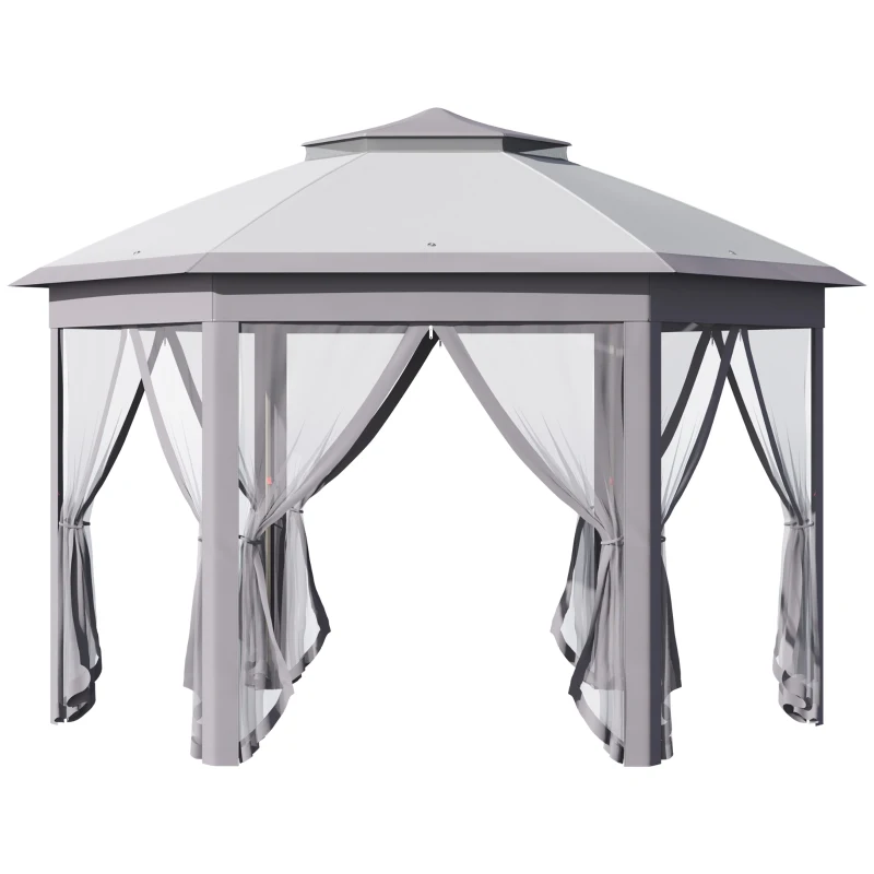 Outsunny 11' x 13' Pop Up Gazebo Canopy Tent with Zippered Mesh Sidewalls and Carrying Bag, Event Tent Shelter for Patio Garden Backyard, Gray