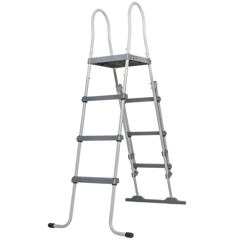 Outsunny 70" Above Ground Swimming Pool Ladder, A-Frame Deck Ladder with Top Platform, Non-slip Steps & Rounded Handrails for 48" Pool Wall Height, Gray
