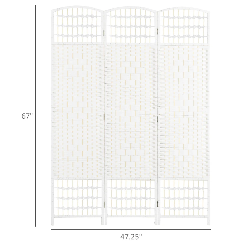 HOMCOM 3 Panel Folding Room Divider Portable Privacy Screen Wave Fiber Room Partition for Home Office White