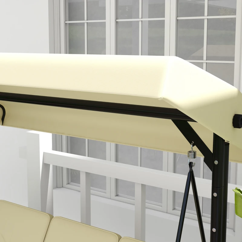 Outsunny Convertible Patio Swing Bed with Canopy and Cushions, 3 Seater Porch Swing for Outdoor, Backyard, Garden, Beige