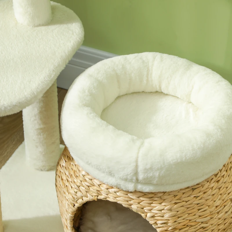 PawHut 31" Cat Tree Tower with Scratching Posts, Cat Condo, Beds, Platform and Toy Ball for Indoor Cats, Cream White