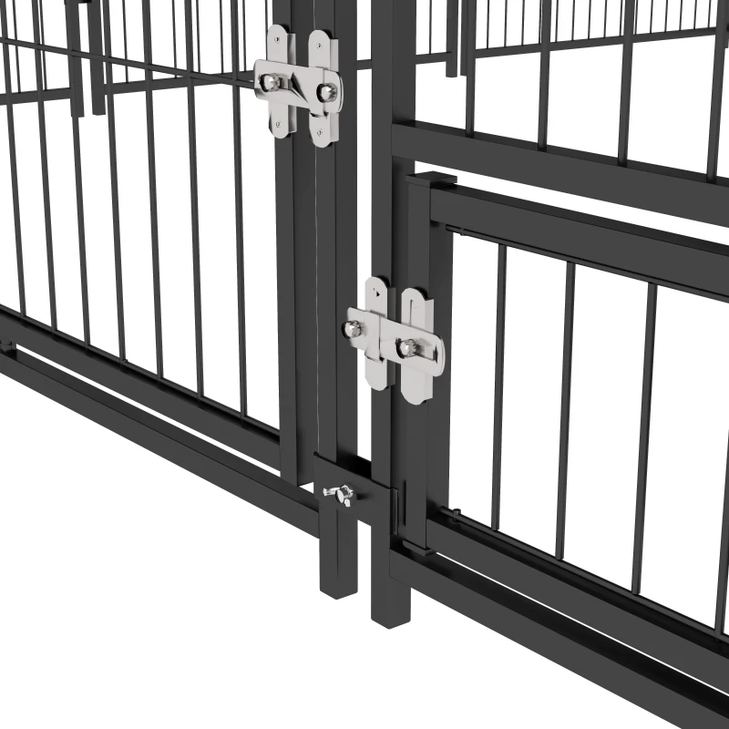 PawHut 6.9' x 6.9' x 5' Outdoor Dog Kennel with Canopy, Rotating Bowls, Coffee