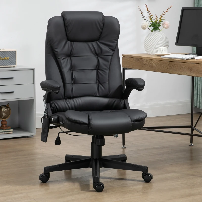 HOMCOM Massage Office Chair, Heated Reclining Computer Chair with 6 Vibration Points, Armrest and Remote, Black