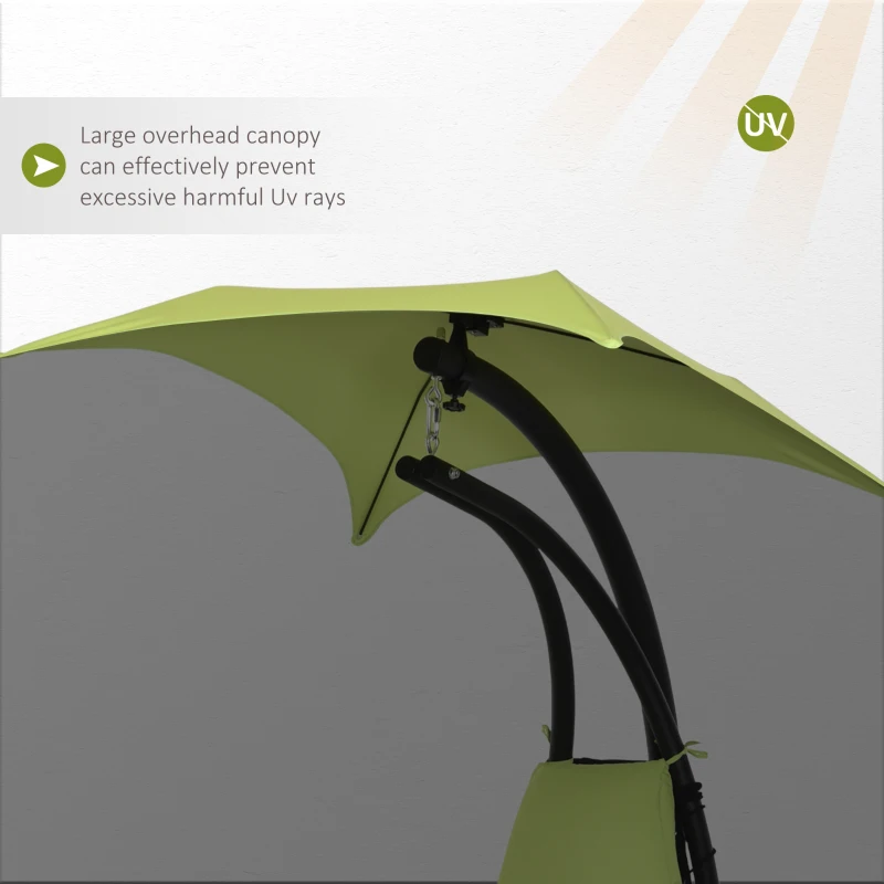 Outsunny Outdoor Hammock Chair with Stand, Floating Chaise Lounge Chair with Soft Padded Cushion, Hanging Hammock Swing Reclining Seat with Canopy Umbrella, Green