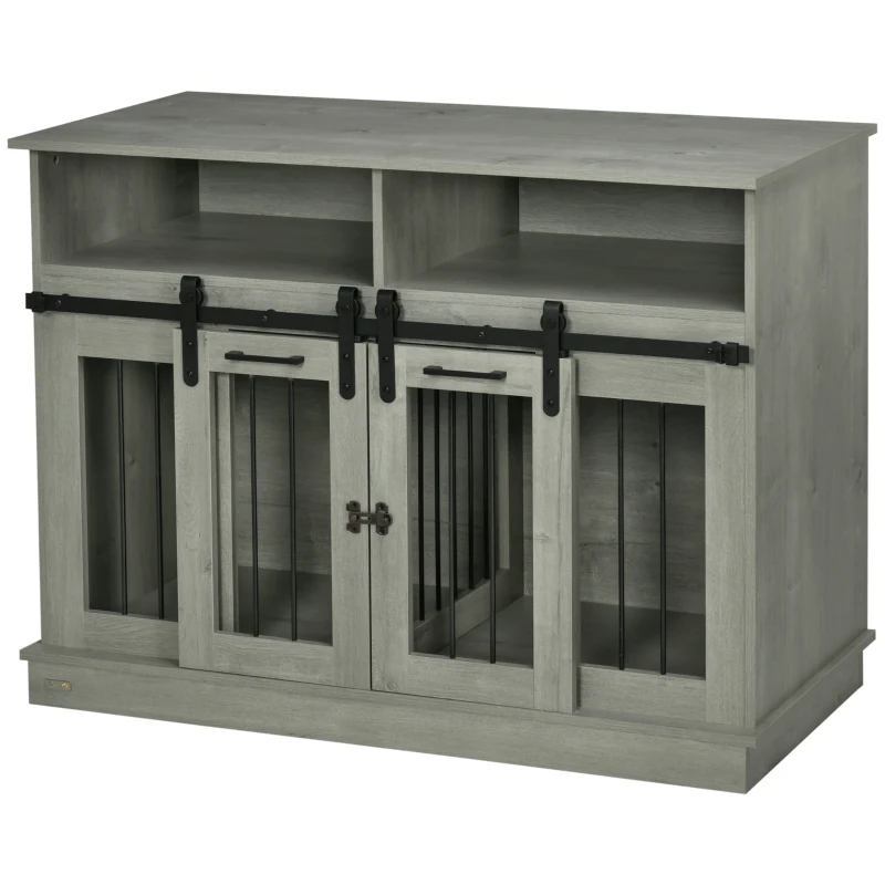 PawHut Dog Crate Furniture for Large Small Dogs, Double Dog Kennel, Gray