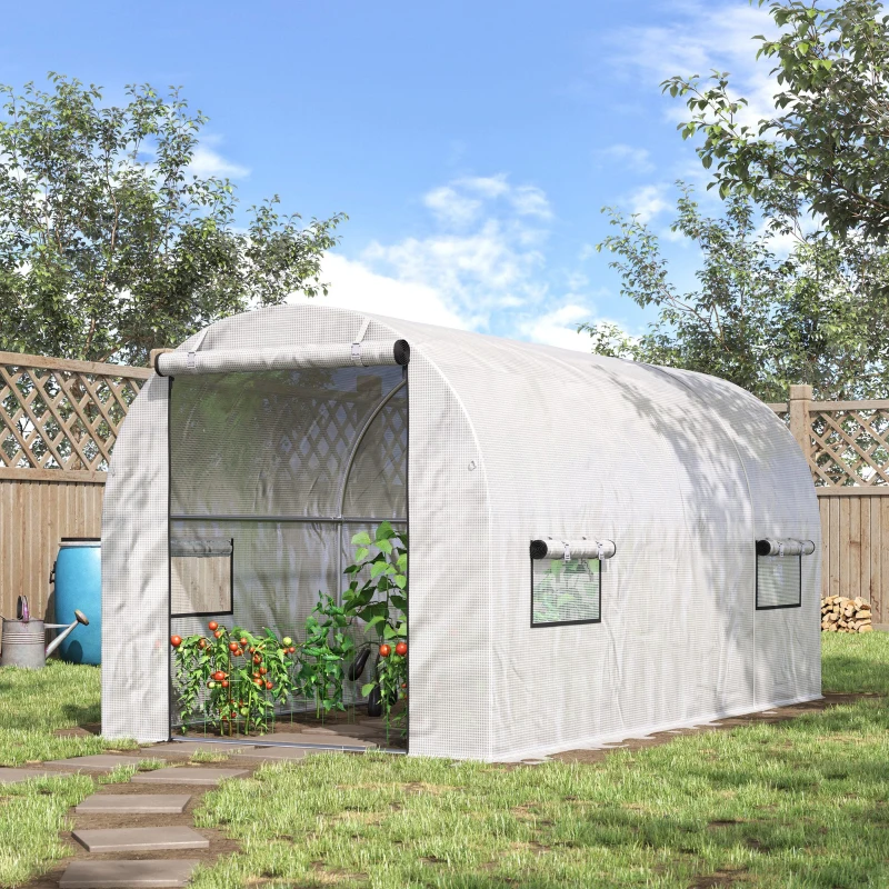 Outsunny 9.6' x 6.5' x 6.2' Walk-In Greenhouse w/ 2 Doors & Windows, White