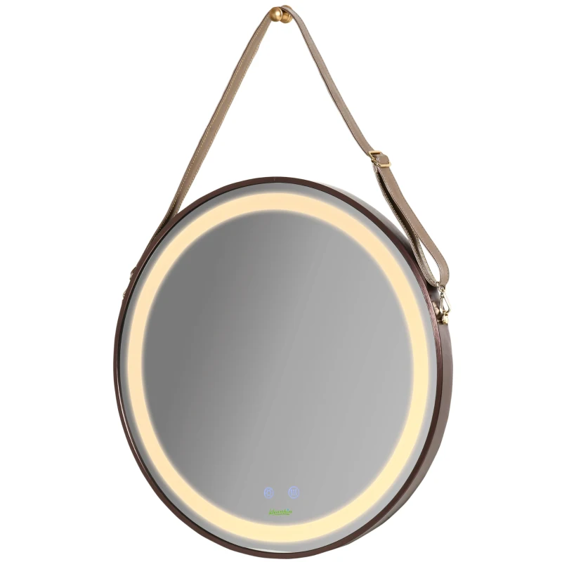 kleankin 24'' Round Led Bathroom Mirror, Dimmable Anti Fog Wall-Mounted Mirror with 3 Temperature Colors, Plug-in, Rose Gold