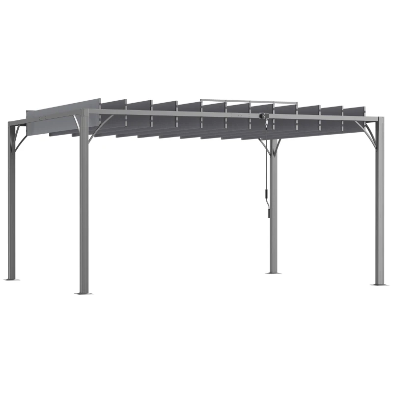 Outsunny 12.8' x 9.7' Outdoor Pergola with Retractable Roof, Aluminium Louvered Pergola Canopy Gazebo for Lawn Garden Patio, Grey