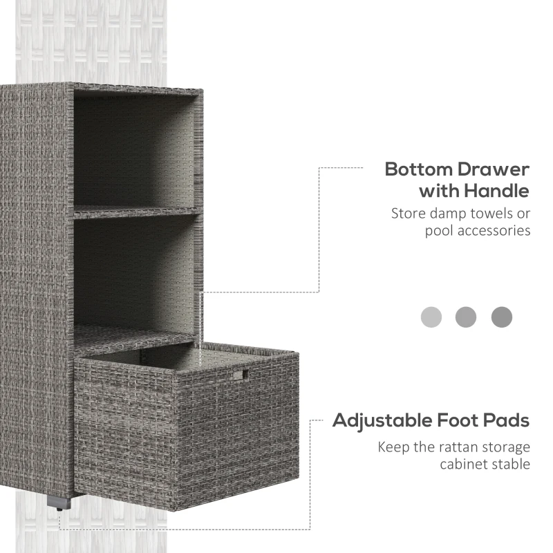 Outsunny PE Rattan Pool Towel Rack with 2 Storage Shelves Basket Mixed gray