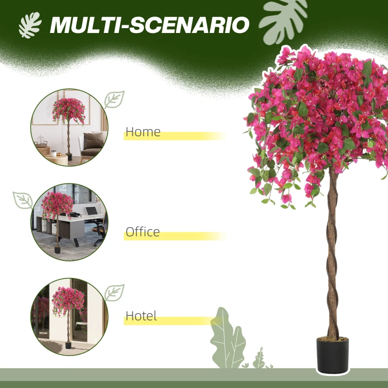 HOMCOM Decorative Artificial Plant, Murraya Flowers in Pot, Fake Plant for Home Indoor Decor, 59 inch, Purple and Red