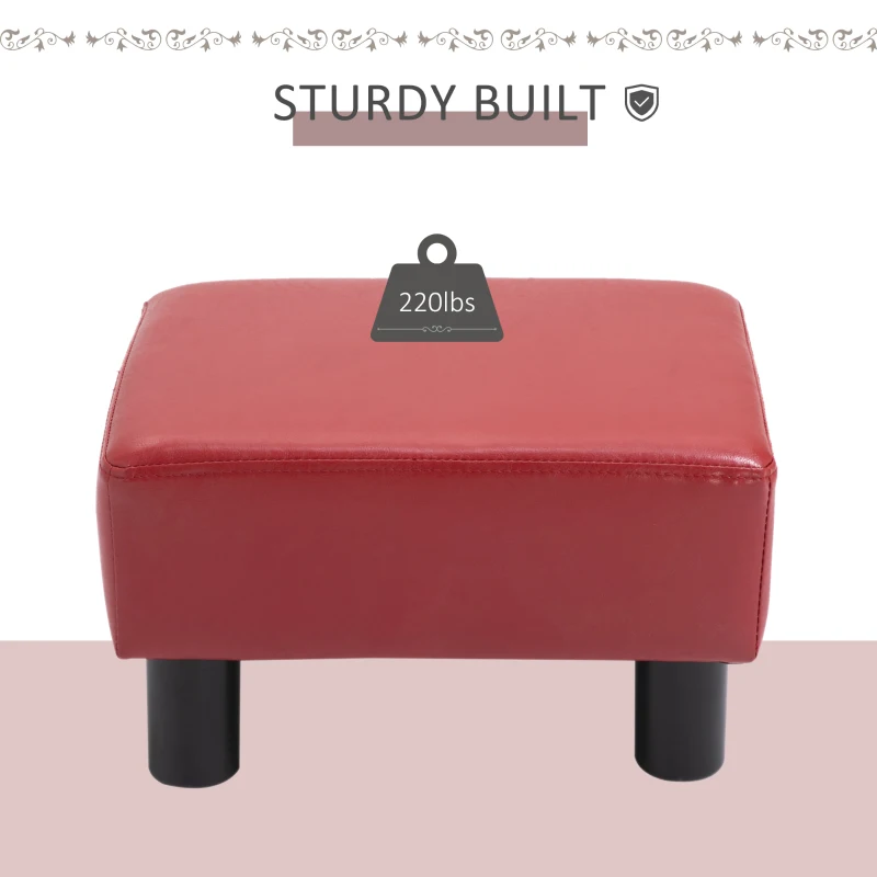 HOMCOM Ottoman Foot Rest, Small Foot Stool with Faux Leather Upholstery, Rectangular Ottoman Footrest with Padded Foam Seat and Plastic Legs, Red