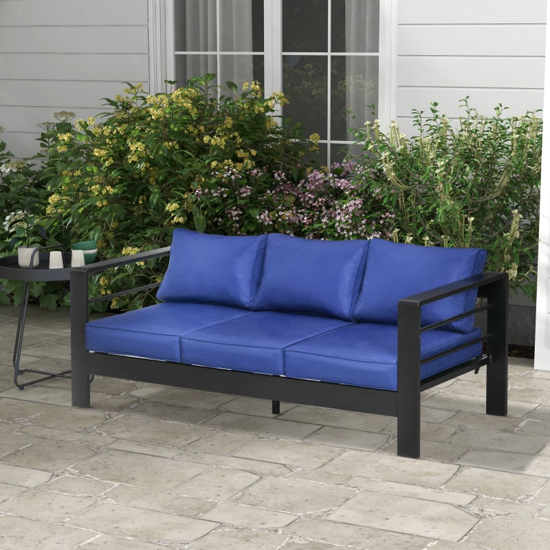 Outsunny Patio Furniture with Cushions, Aluminum Outdoor Sofa with Wide Armrests, Navy Blue
