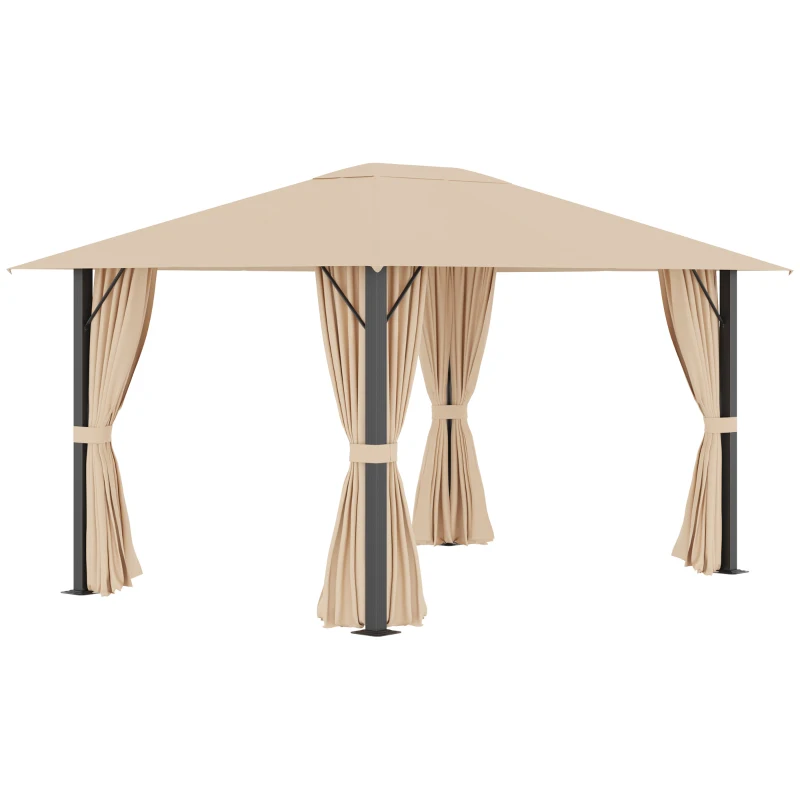 Outsunny 10' x 13' Patio Gazebo Aluminum Frame Outdoor Canopy Shelter with Sidewalls, Vented Roof for Garden, Lawn, Backyard, and Deck, Brown
