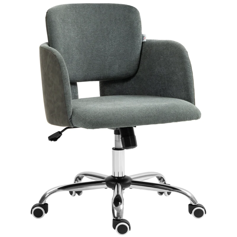 HOMCOM Small Desk Chair, Height Adjustable Fabric Office Chair with Swivel Wheels, Tilt Function, Computer Chair, Grey