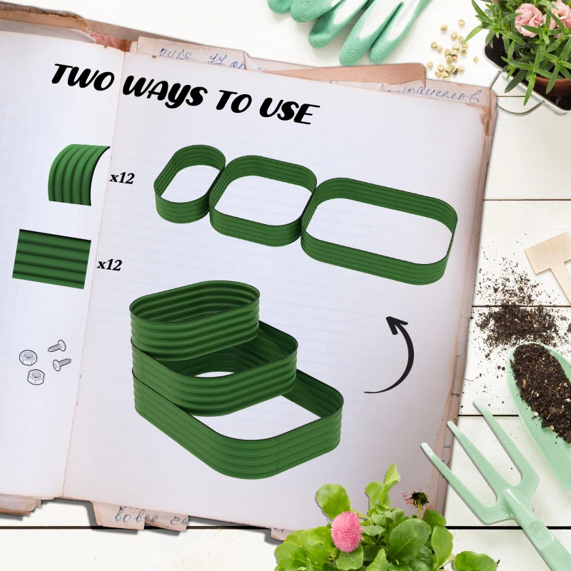 Outsunny 5.2'x3.6'x2.7' Outdoor Raised Garden Bed, 3-Tier Galvanized Planter Box with Safety Edging for Vegetable, Flower, Green