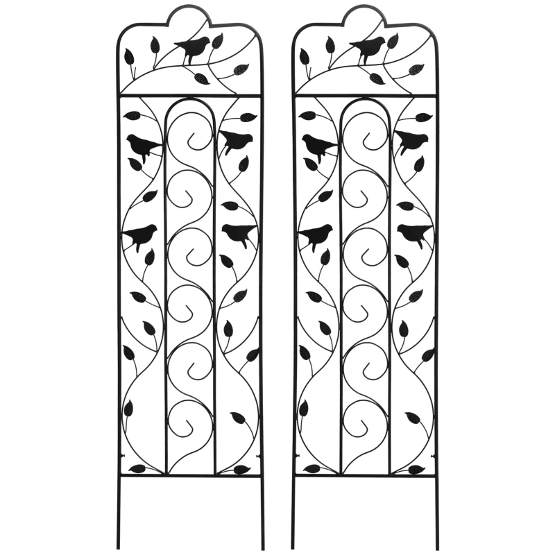 Outsunny 2 Pack Garden Trellis for Climbing Plants, Outdoor Metal Grid Panels with Birds and Leaves, for Roses, Vine Flower, Cucumber, Clematis, 59" Tall