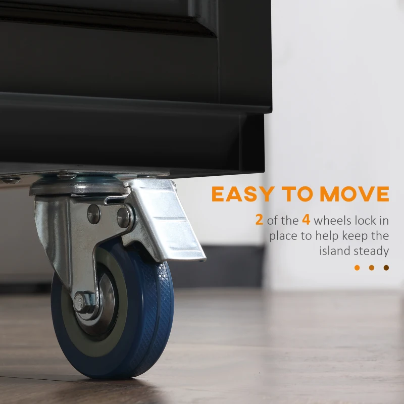 HOMCOM Kitchen Island with Storage, Rolling Kitchen Island with Drop Leaf, Rubber Wood Top and Adjustable Shelves, Black