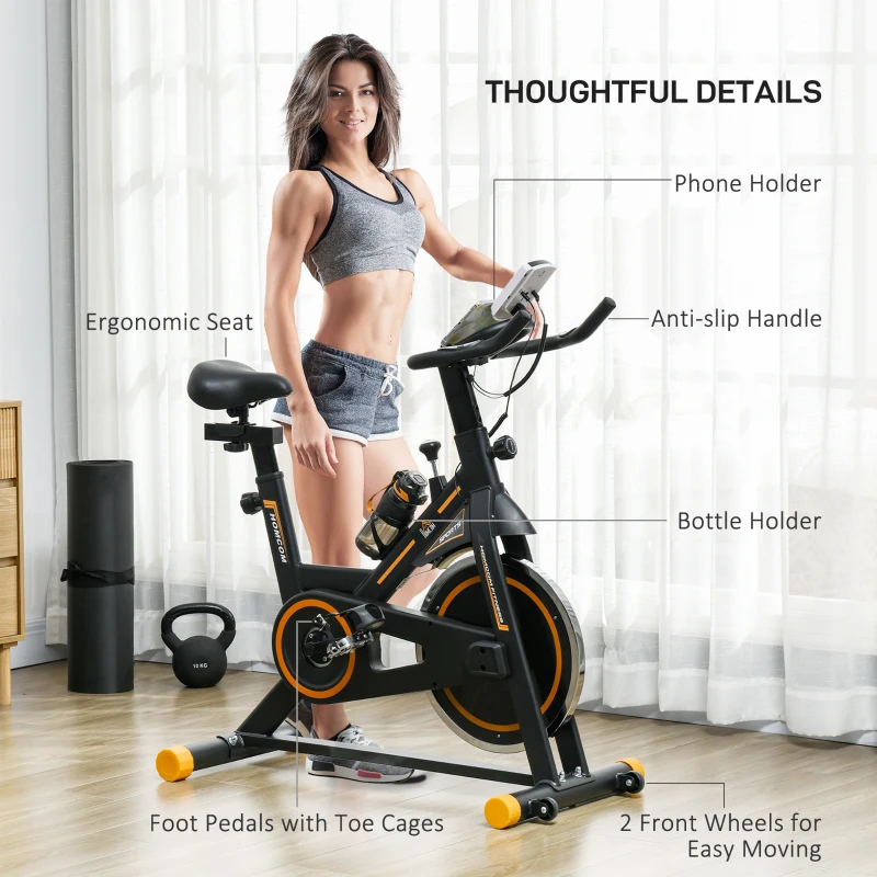 Soozier Upright Stationary Exercise Bike, Cardio Workout Training Bicycle w/ Adjustable Resistance LCD Monitor, Orange