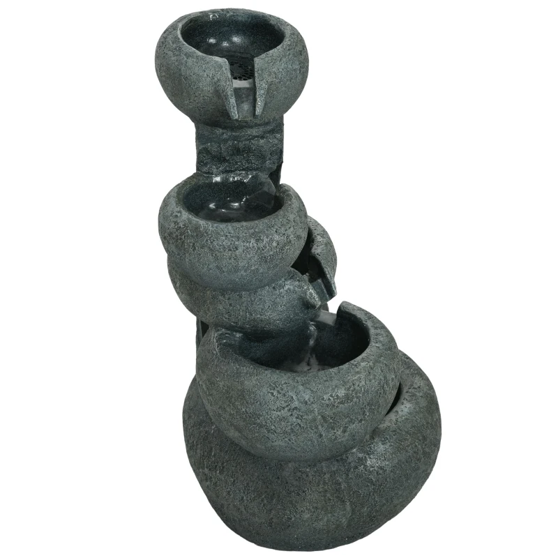 Outsunny 5-Tiered Cascading Bowls Outdoor Water Fountain with LED Lights, Adjustable Flow, 22-inch Resin Waterfall Fountain