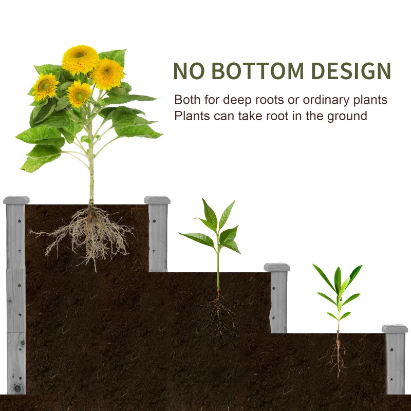Outsunny 3-Tier Garden Bed Planter Box for Backyard, Patio, 49"x49"x22", Grey