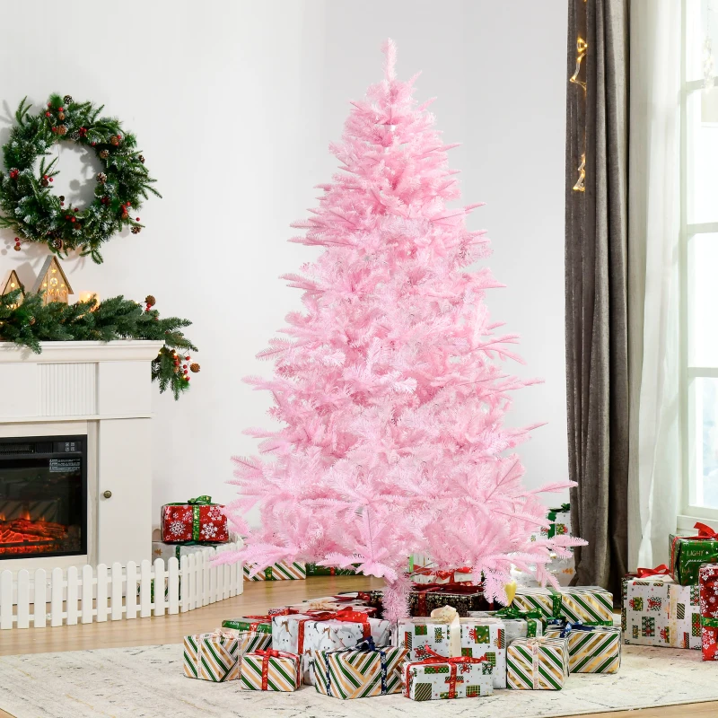HOMCOM 6FT Artificial Christmas Tree Holiday Xmas Tree Decoration with Automatic Open for Home Party, Pink