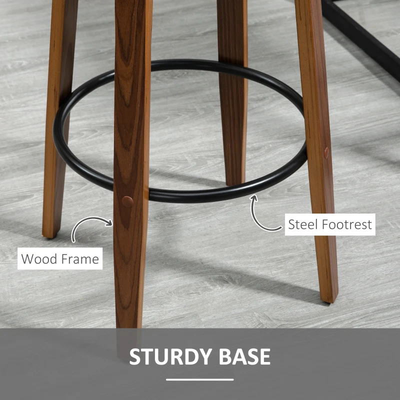 HOMCOM 28" Swivel Bar Set of 2 Height Bar Stools, Armless Upholstered Barstools Chairs with Soft Padding Seat and Wood Legs, Grey