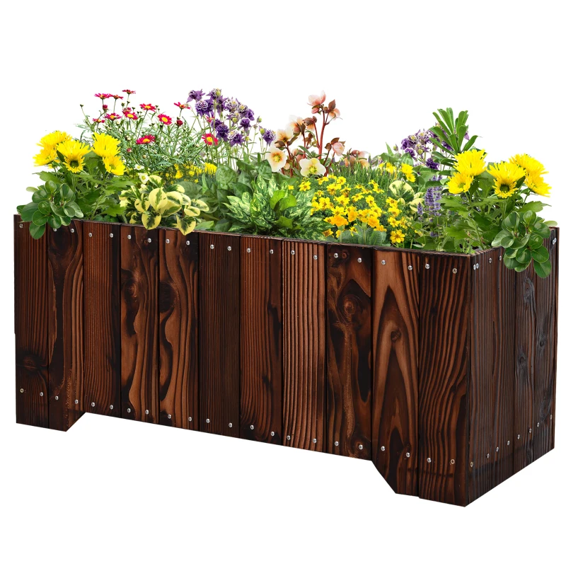 Outsunny 37.5"x15"x15.75" Raised Garden Bed, Wooden Planters for Outdoor Plants, Rectangle Vegetable Planter Box for Patio Deck Balcony Outdoor Gardening