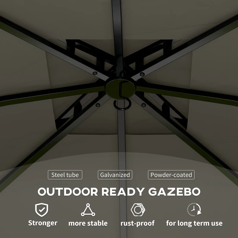 Outsunny 11' x 11' Outdoor Gazebo, Double Roof Patio Gazebo with Curtains, Church Windows, Galvanized Steel Frame, Dark Gray