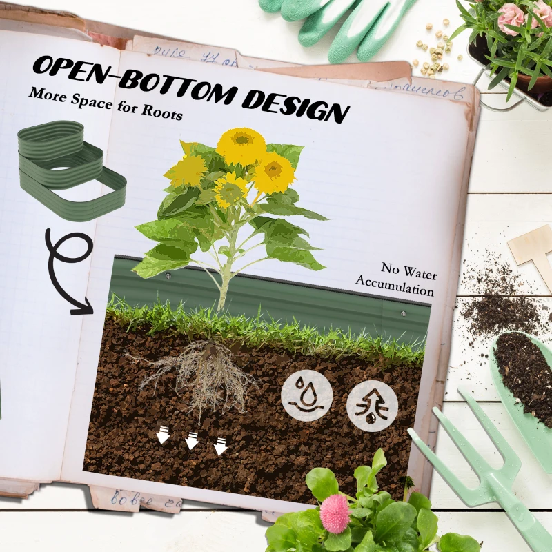 Outsunny 3-Tier Raised Garden Bed Set w/ Safety Edging, Open Bottom for Vegetables, Herbs, Flowers, 62.25" x 43" x 32.25", Green