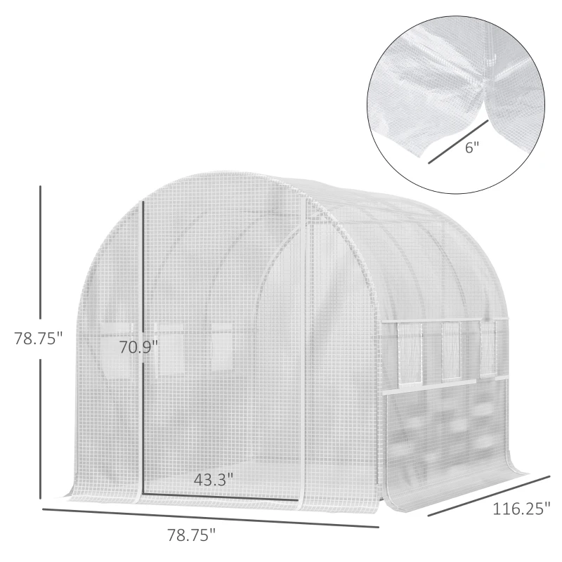 Outsunny 9.7' x 6.5' x 6.5' Walk-in Tunnel Greenhouse, Outdoor Green House with Anti-Tear PE Cover, Zipper Doors and Mesh Windows, White