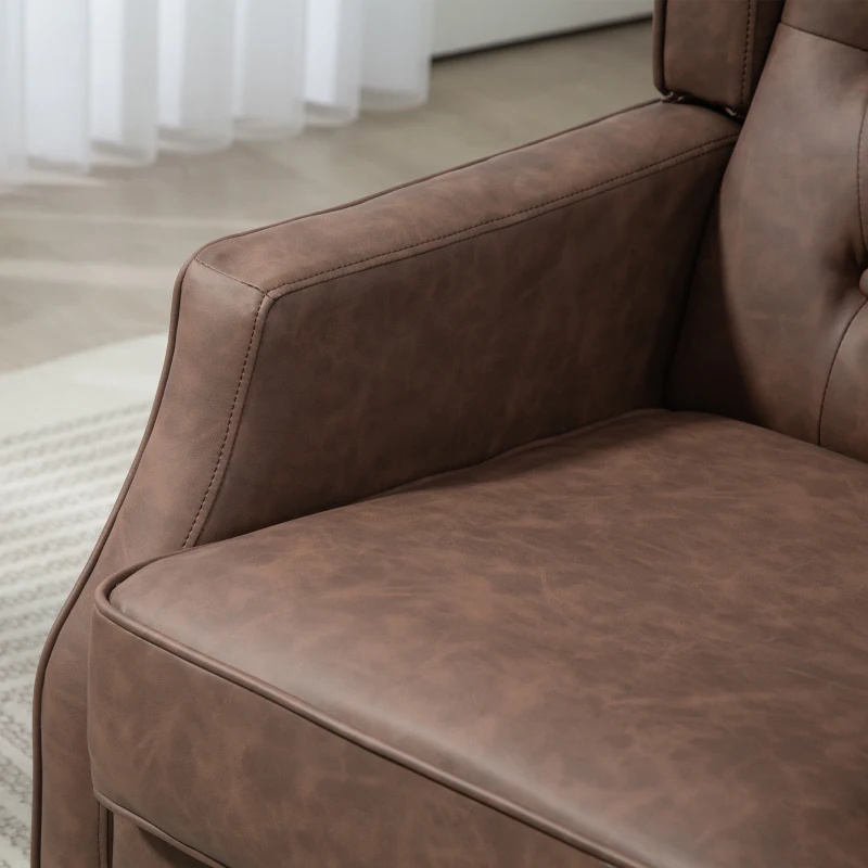 HOMCOM Faux Leather Armchair, Modern Accent Chair with Thick Padding for Living Room, Bedroom, Home Office, Brown