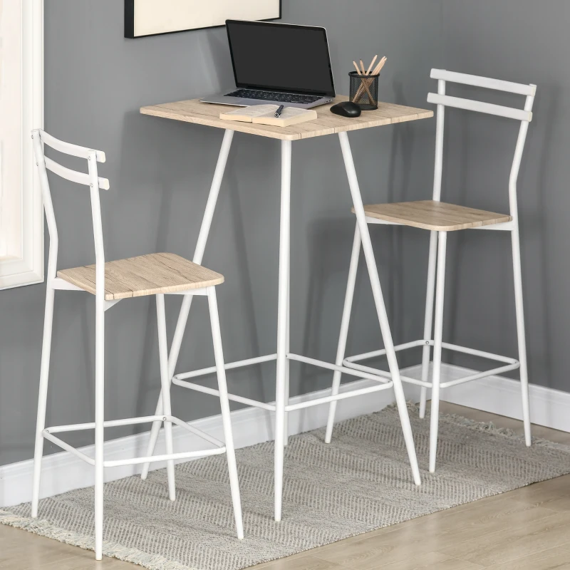 HOMCOM 3-Piece Dining Table and Chairs Set with Footrest, White