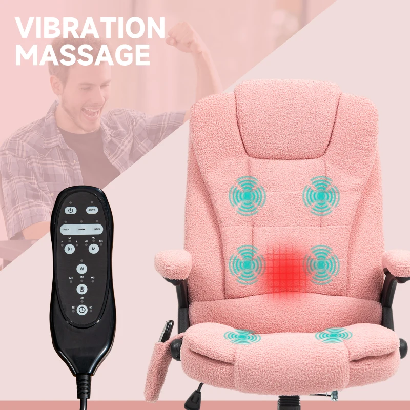 Vinsetto 6 Point Executive Office Chair with Heat, Velvet High Back Vibrating Massage Office Chair, Pink