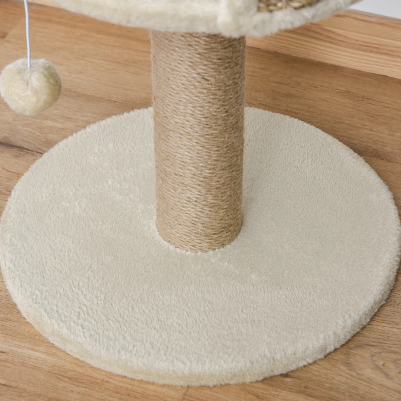 PawHut Cat Tree with Scratching Post, Toy Ball, Perch, Small Cat Tower for Indoor Cats - 16" x 16" x 19", Beige