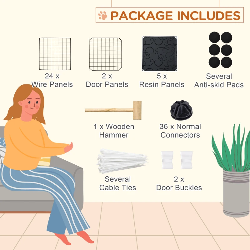 PawHut Small Animal Cage Rabbit Cage with Door, Guinea Pig Playpen, Small Animal Fence for Bunny, Chinchilla, Freret, Chinchilla, Indoor and Outdoor Use, Total 31 Panels, 41.3" x 41.3" x 27.6"