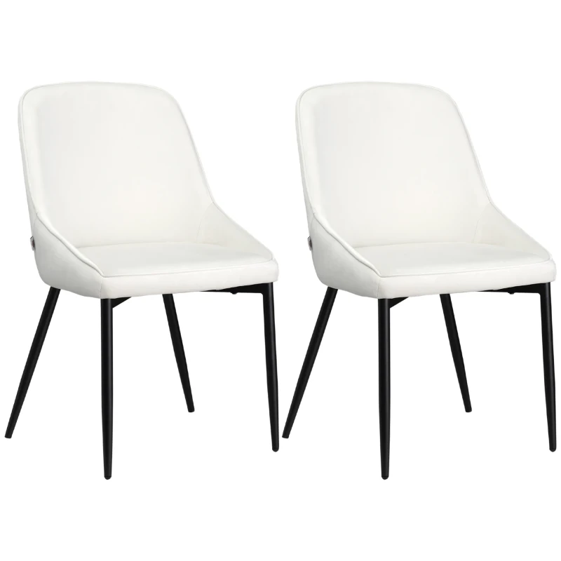 HOMCOM Dining Chairs Set of 2, Upholstered Velvet Kitchen Chairs, Accent Chair with Back, Steel Legs for Living Room, Dining Room, Bedroom, Cream White