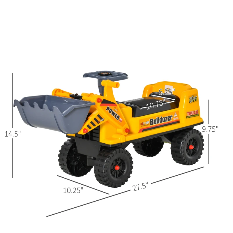 Qaba Kids Bulldozer Ride-On Toy for Toddler with Tough Wheels, Outdoor Construction Toy with Controllable Digging Bucket, Yellow