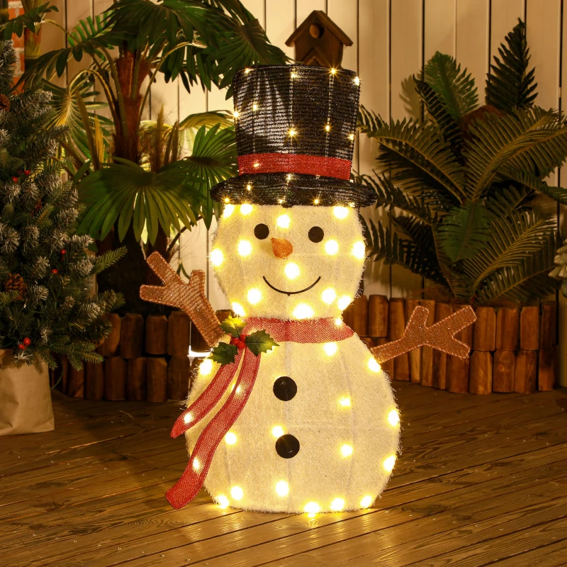 Outsunny Light Up Snowman Yard Decoration, Lighted Snowman Christmas Decoration for Indoor and Outdoor, White