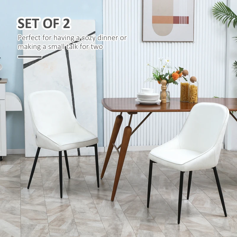 HOMCOM Dining Chairs Set of 2, Upholstered Velvet Kitchen Chairs, Accent Chair with Back, Steel Legs for Living Room, Dining Room, Bedroom, Cream White