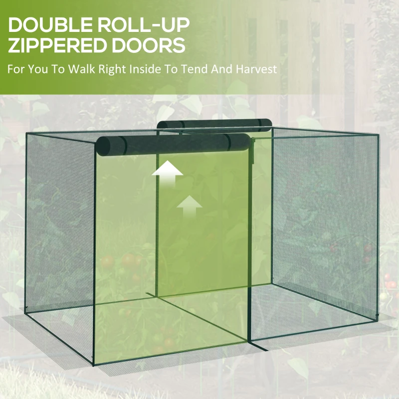 Outsunny 10 x 6.5ft Crop Cages for Garden, Plant Protectors from Animals with Two Zippered Doors and Storage Bag, Green