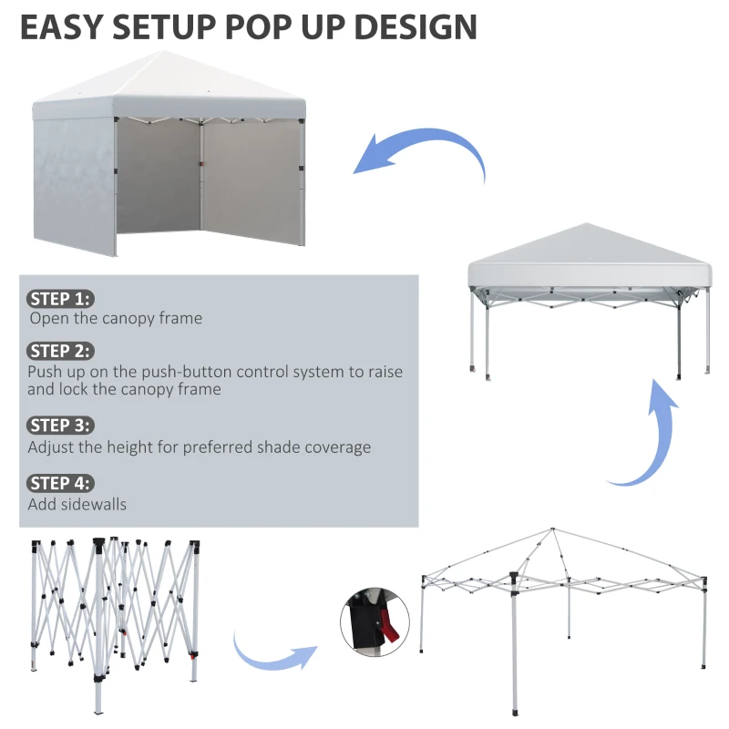 Outsunny 10' x 10' Pop Up Canopy Tent with 3 Sidewalls, Leg Weight Bags and Carry Bag, Height Adjustable, Instant Party Tent Event Shelter Gazebo for Garden, Patio, Cream